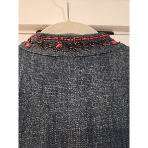 Chicos Beaded Denim Blazer Jacket Sz 3 (XL) Coral Western Boho - Picture 8 of 13